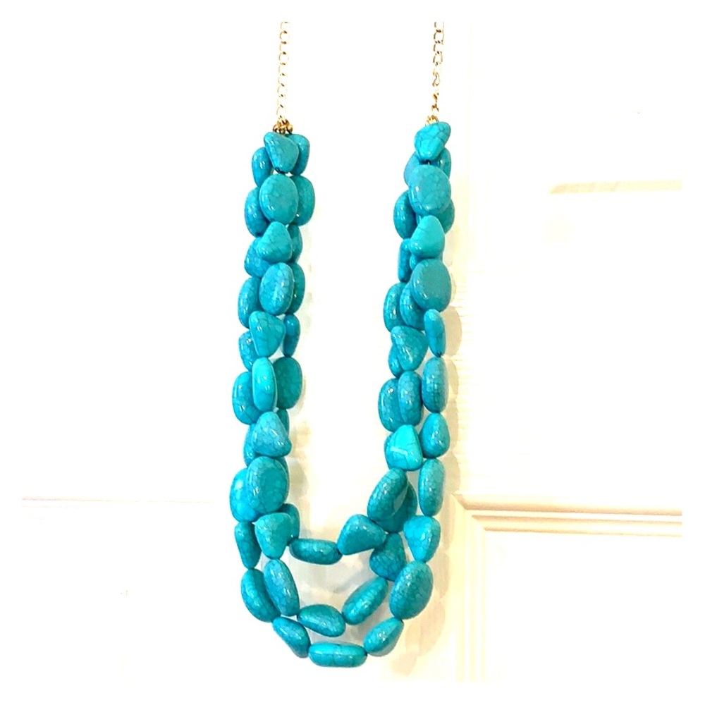 Turquoise beaded layer necklace with gold chain